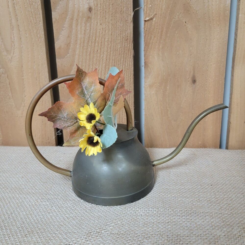 Vintage Small BRASS TEAPOT with Large Circle Handle for Decor Purposes